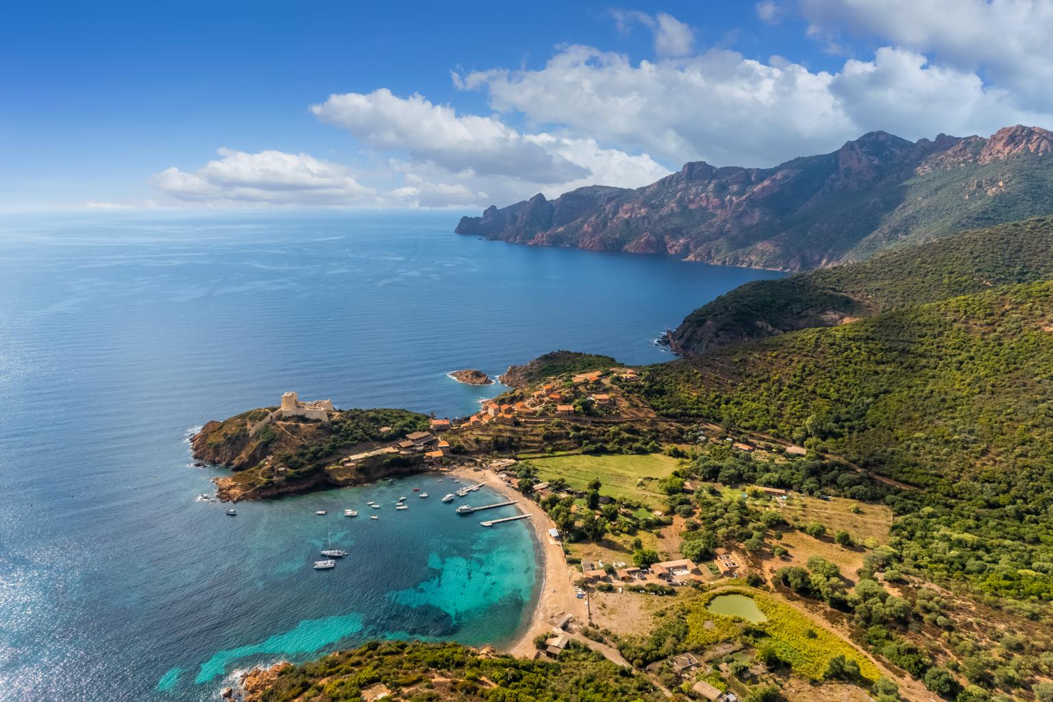 Girolata bay in Scandola natural reserve , Corsica, France